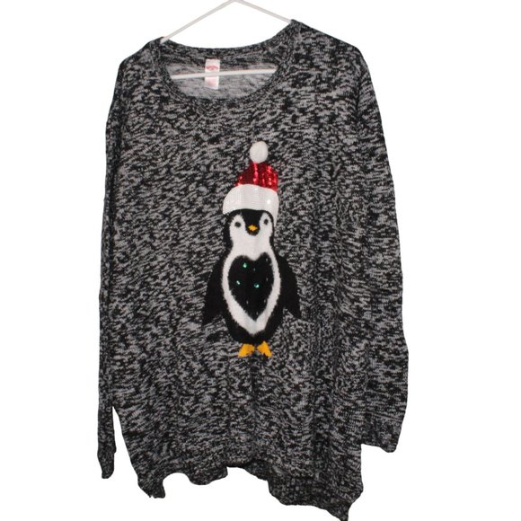 Holiday Time Size 3X (22W/24W) Christmas Penguin Knit Pullover Crewneck Sweater - Picture 1 of 7
